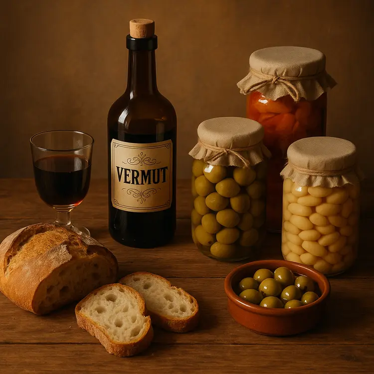 Bodegón de vermut, gildas y conservas de El Celler de la Vila